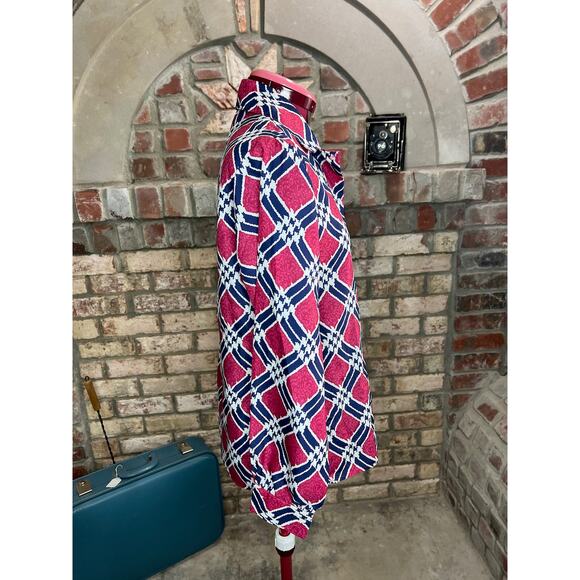 Blouse button down hidden button front pink blue - Picture 7 of 10